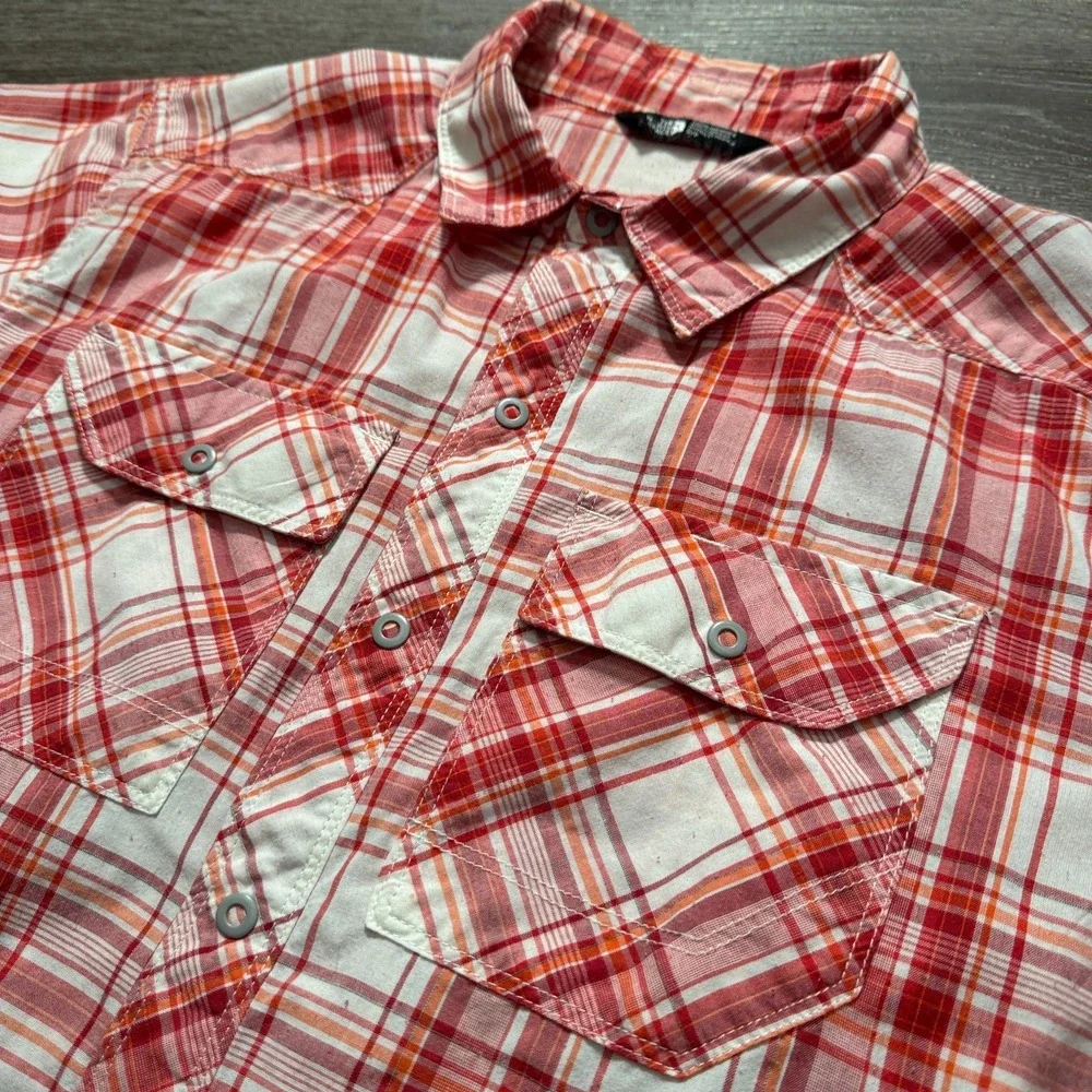 The North‎ Face Shirt Mens Small Red Plaid Pearl Snap Performance Outdoor Hike